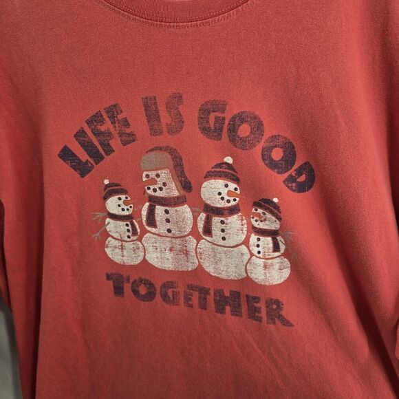 Life Is Good T Shirt Mens XL Snowman Red Tee Long Sleeve Classic Fit Together - Picture 9 of 12